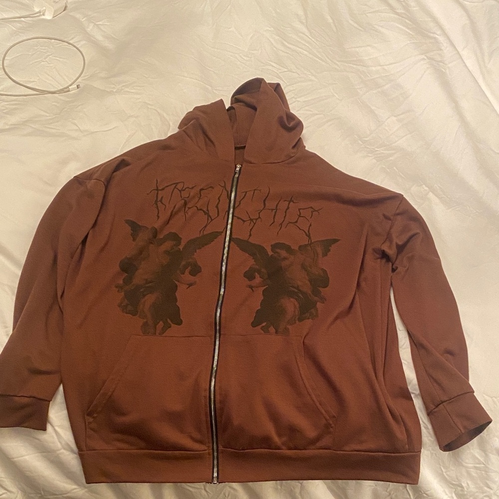 Brown Graphic Zip-Up Hoodie